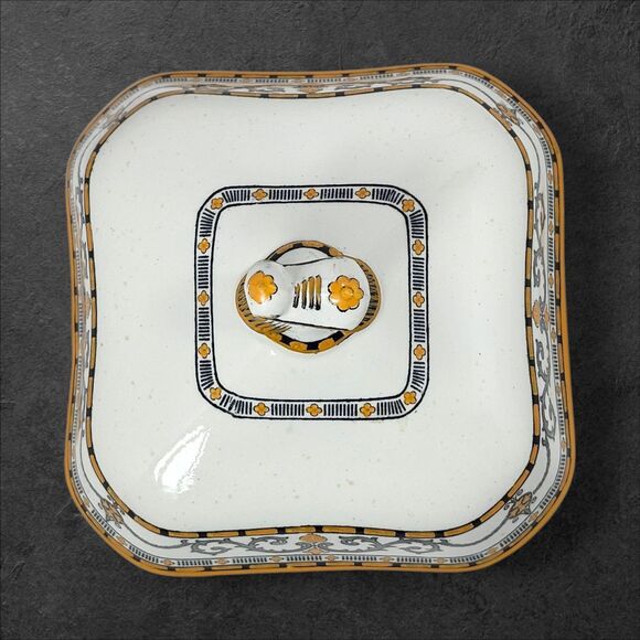 Ridgways “Classic” Gray & Mustard Scroll Covered Casserole Dish England RARE - Picture 8 of 14